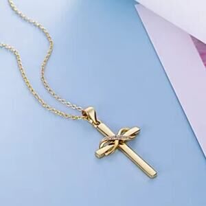 Gold Infinity Cross Necklace CZ Diamonds Women's Anniversary Birthday Gift NEW